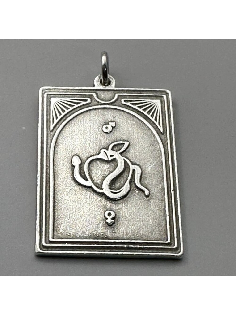 Tom Wood Tarot Lovers Rectangular Pendant Dog Tag Sterling Silver Logo Signed